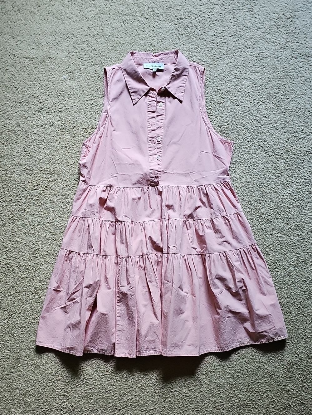 En Saison Pink Sleeveless Tiered Shirt Dress